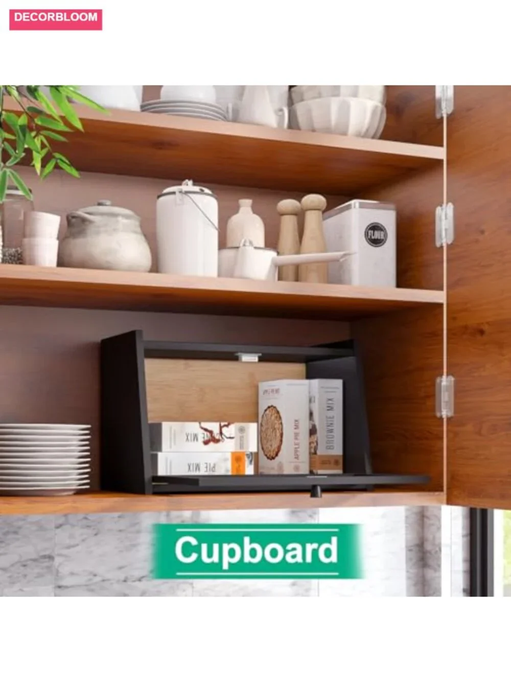 Large Bamboo Bread Box with Wavy Acrylic Door for Kitchen Counter Storage